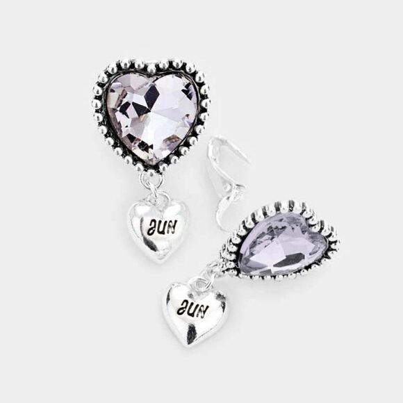 June Birthstone Heart Dangle Clip On Earrings NWT - Picture 3 of 5